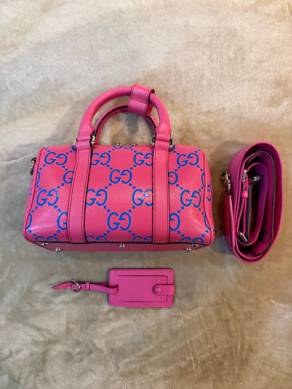 GUCCI Calfskin GG Tennis Bi-Color Embossed Mini Duffle Bag